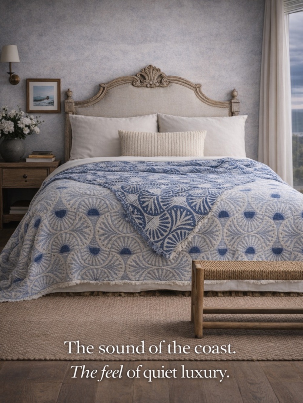 Nantucket Blue Gingko King
Bedspread Woven Coastal Heritage Reversible Jacquard